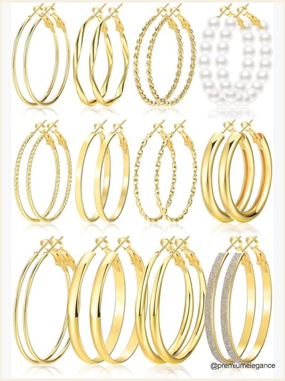 12 Pair Gold Hoop Earrings Set Hypoallergenic Large Thick Thin Loop Pack Gift